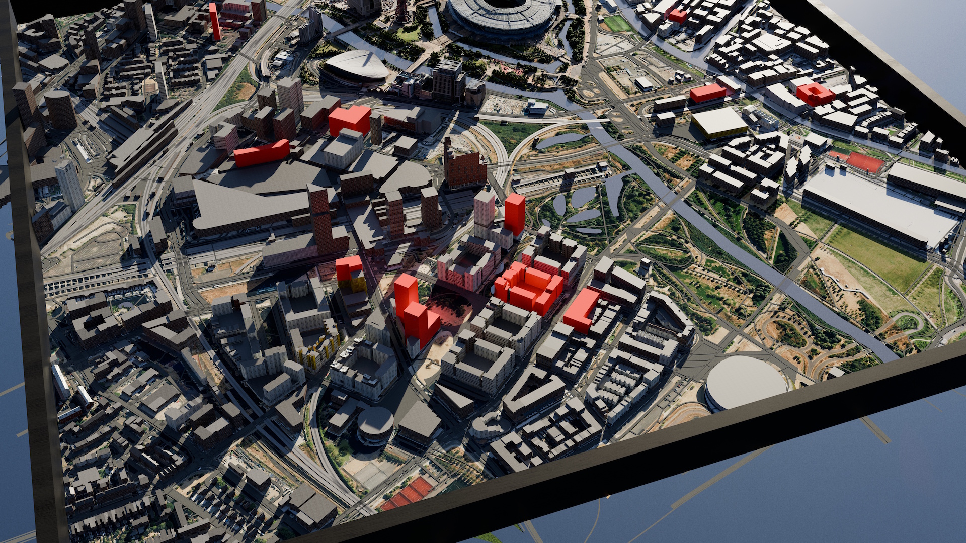 Natural colour view with red buildings