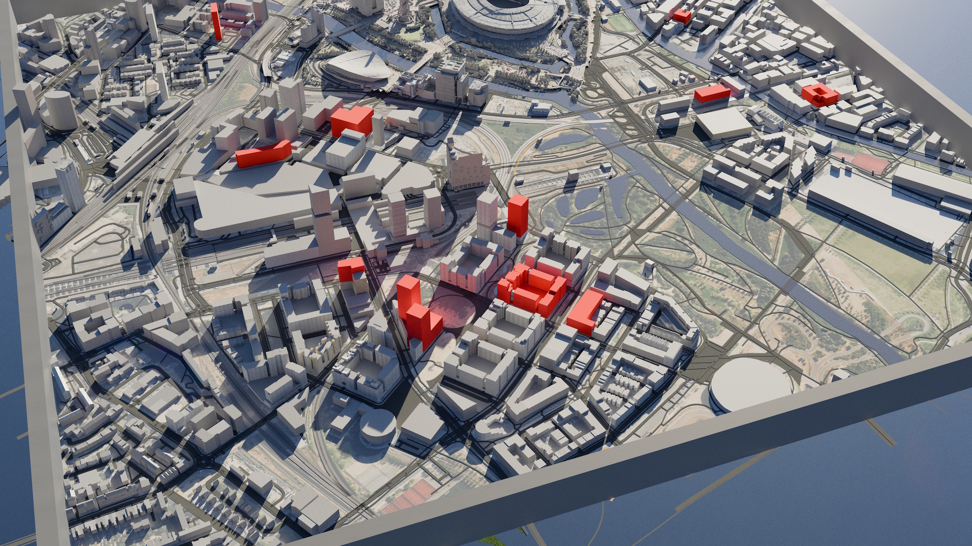 Semi-Natural colour view with red buildings